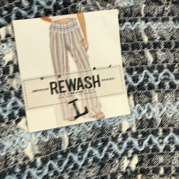 Rewash Smoked Wide Leg Pants Size L Linen Blend Pull On Striped Summer Beach - Picture 12 of 16